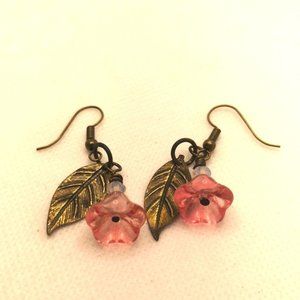 Handmade Flower And Leaf Earrings